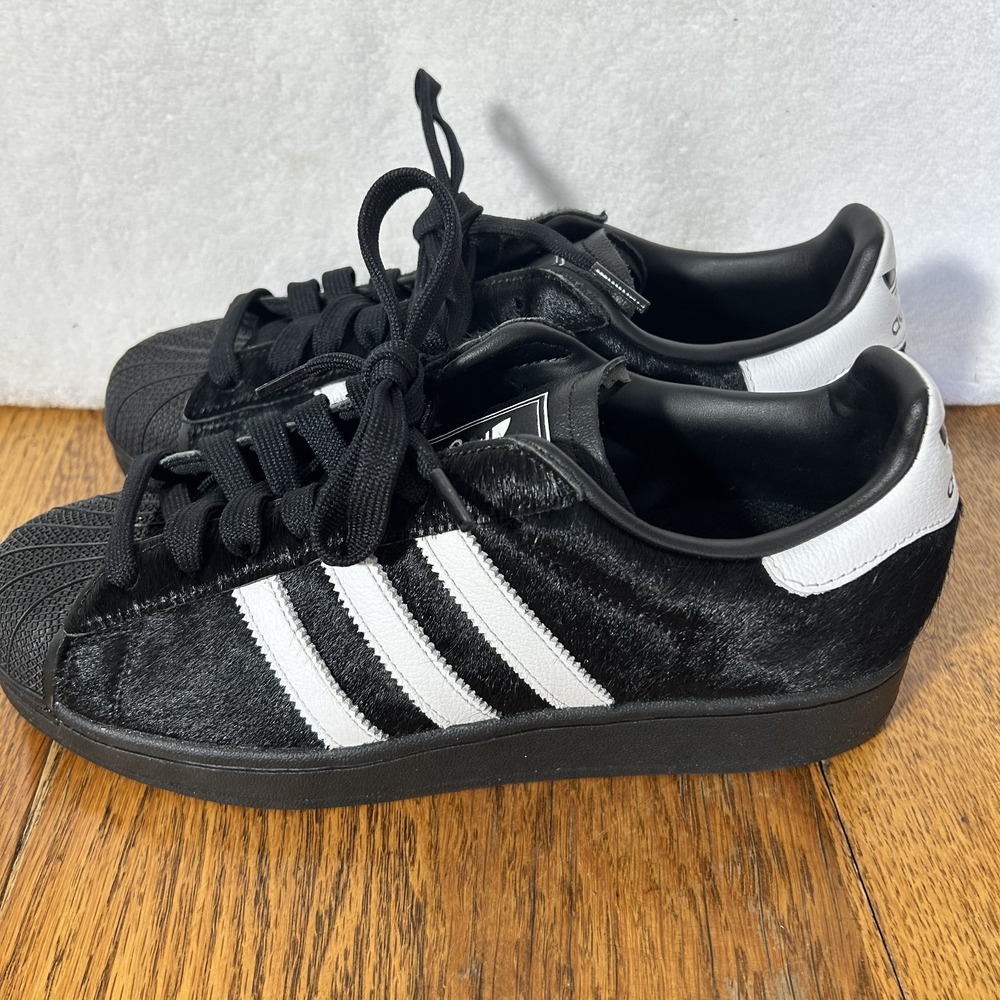 Adidas Womens Size 8.5 Superstar II Black Pony Hair Sneaker Shoes